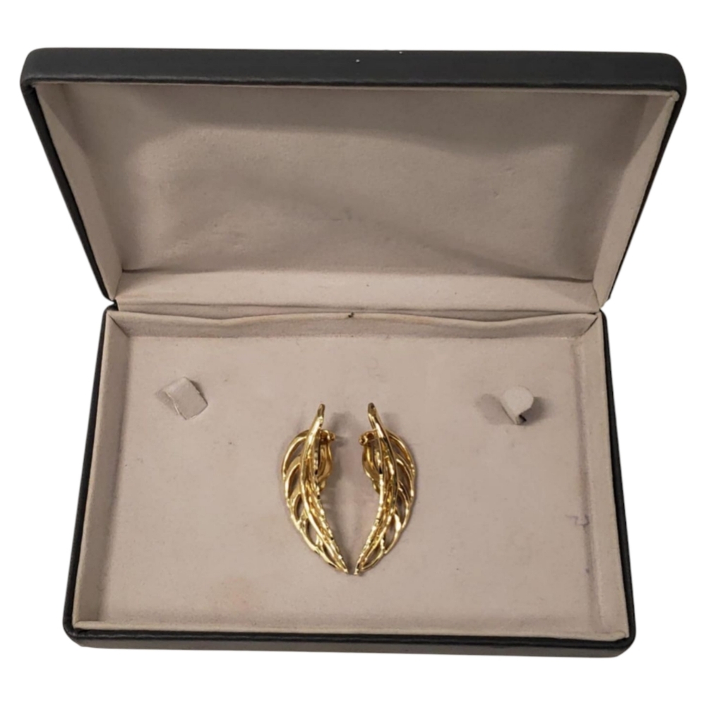 Whiting & Davis Co. Gold Tone Clip‎ On Leaf Earrings New